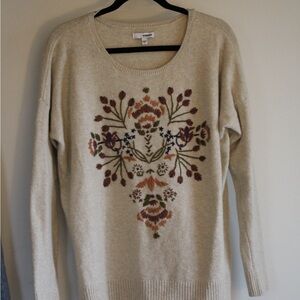 Floral Patterned embroidered Cream Sweater